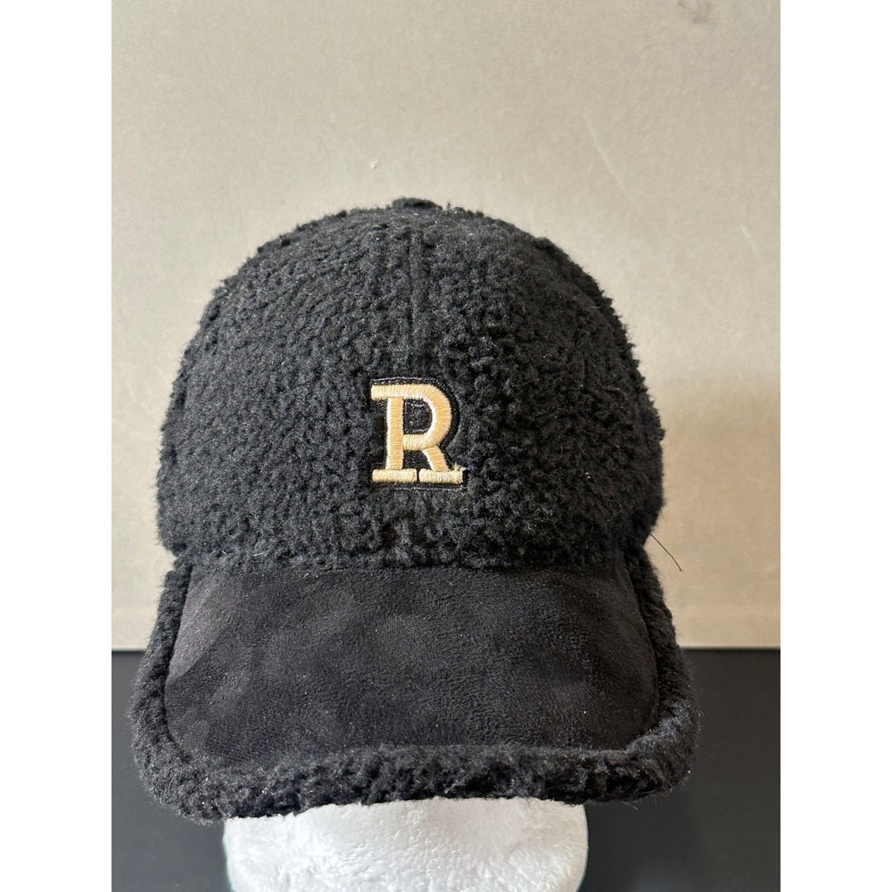 Black Borg Fleece Baseball Cap Gold Embroidered R‎ Initial Sherpa Faux Suede Hat